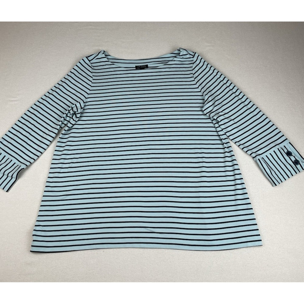 J.Jill Wearever Womens Buttoned-Cuff Top Blue Striped Stretch Travel Size Medium